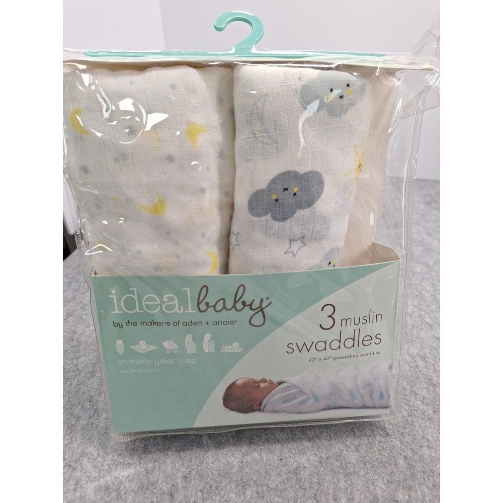 Ideal Baby by aden + anais White Moon And Stars Muslin Blankets Open Box 2 Pack